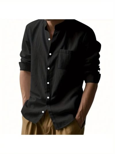 Livano Linnen Blouse Heren - t shirt - Polo - Overhemd - Shirt - Zomer - Ibiza Stijl - Zwart - Maat S