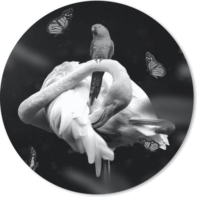 Muismat rond 20x20 cm - Mousepad Flamingo - Dieren - Natuur - Zwart - Wit - Ronde muismatten