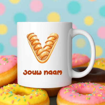 Mok - Donut letter V – Gepersonaliseerd met naam – Grappige Mokken