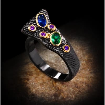 Nieuwe Exquise Geometrische Tweekleurige Diamantgezette Kleurrijke Ring Europese en Amerikaanse Mode Trendy Handjuwelen No. 6 black
