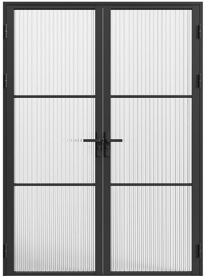 Vente-unique Omkeerbare dubbele deur in aluminium en glas met textuur - 2 x H204 x B73 cm - Zwart - MASERU