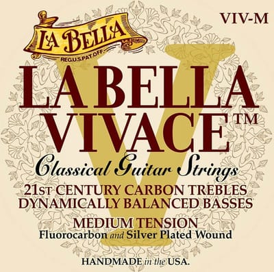 La Bella L-VIV-M snarenset voor klassieke gitaar, fluorcarbon, verzilverde bassnaren, medium tension