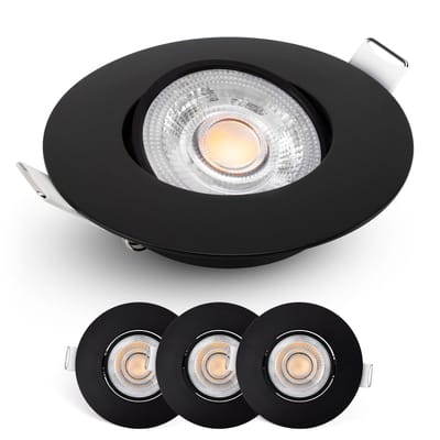 Spotjes Zwart Dimbaar 3 stuks – Ultralage Inbouwdiepte - 480 Lumen – 2700K Warm Wit - 4.9W - 50° Kantelbaar - Emos Exclusive Inbouwspots Led