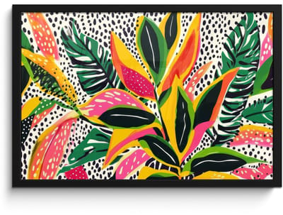 Poster in lijst - Fotolijst 60x40 cm - Posters - Tropisch - Bladeren - Zwart - wit - Posterlijst zwart - Decoratie - Wanddecoratie woonkamer - Muurdecoratie slaapkamer