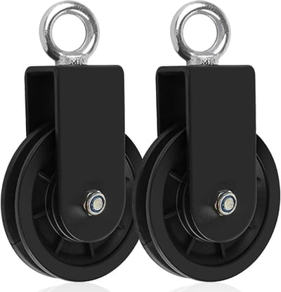 360° Kabelpulley met U-beugel en 2 Stuks Blokkerende Zwenkwielen voor Fitnessaccessoires en Kabeltraining
