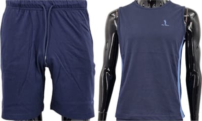 Hitman – Korte Broek Heren - 100% Katoen - 2 Delige Set - Korte Broek met Ritszakken - Sportkleding Heren - Huispak Heren - 1 x Korte Broek en 1 x Heren Hemd - Donker Blauw – Maat XL