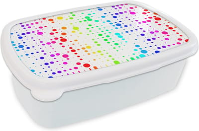 Broodtrommel Wit - Lunchbox - Brooddoos - Regenboog - Patronen - Confetti - Neon - 18x12x6 cm - Volwassenen