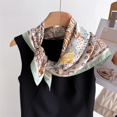 Luxe Zijden Vierkante Geruite Sjaal Dames Satijnen Nek Haarband Zacht Werk Neckerchief Hijab Hoofd Vrouwelijke Foulard 70x70cm gray