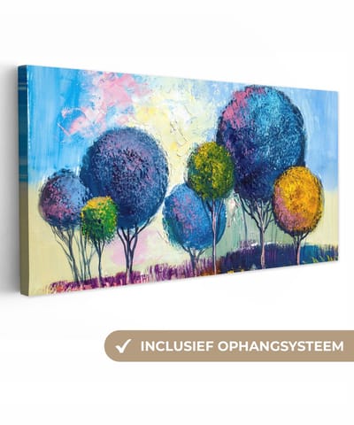 Canvas - Olieverf - Bomen - Schilderij - Kunst - Natuur - 40x20 cm - Muurdecoratie