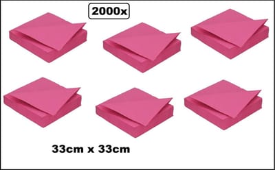 2000x Servetten 33cm x 33cm hot pink 2 laags - Servet tissue diner eten festival snack carnaval festival evenement biologisch afbreekbaar kerst thema feest