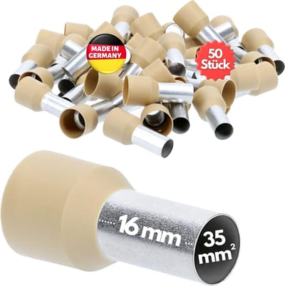 50 stuks Kalitec AE3516HBR adereindhulzen geïsoleerd 35mm² 16mm lang lichtbruin I Made in Germany I Industriële kwaliteit