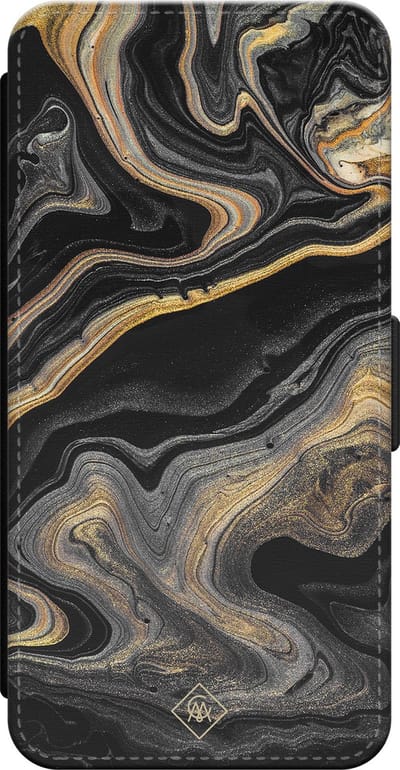 Casimoda® bookcase - Geschikt voor iPhone 16 - Hoesje met pasjeshouder - Marbling - Zwart - Kunstleer