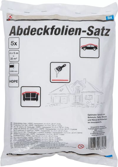BGS Maskeerfilmset - HDPE - transparant - 4 x 5 m - 20 m² - 5 delig