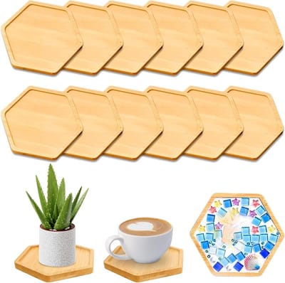 Set van 12 Bamboe Dienbladen en Houten Coasters voor DIY Mozaïekprojecten en Decoratie