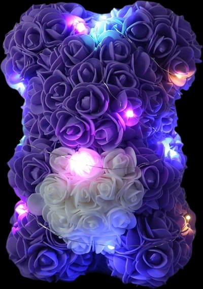 Livano Rozen Teddy Beertje - Rozen Beer - Rose Bear - Valentijn Cadeautje Voor Haar & Hem - Vrouw - Paars Met Licht