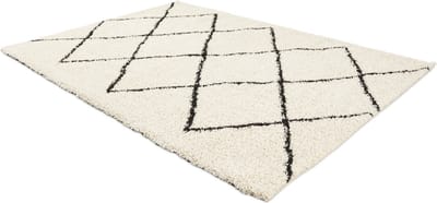 Lifa Liiving - Vloerkleed Aarhus - Hoogpolig - Geometrische Lijnen - Crème en Zwart - Poolhoogte 2 cm - 133 x 200 cm