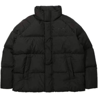 FILA Effen Kleur Logo Print Opstaande Kraag Lange Mouwen Donsjack Uniseks Buitenjas Zwart FS2DJD4101X-BLK L