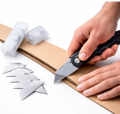 Inklapbaar Cuttermes – Utility Knife – Mes met 10 Reservemesjes – Snelle Meswissel – Ergonomisch Handvat – ABS & RVS – Kleur Assorti