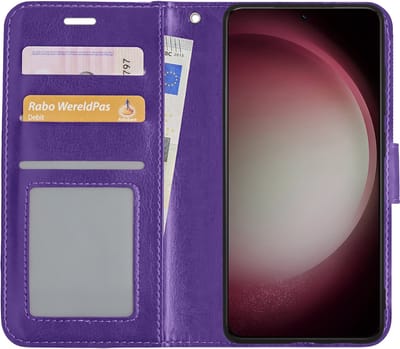 Hoesje - Met Pasjeshouder - Geschikt voor Samsung Galaxy S23 - Luxe Bookcase Portemonee - Flip Case - Kunstleer Book Case - Flipcase - Book Cover - Walletcase - Portemonneehoes - Paars