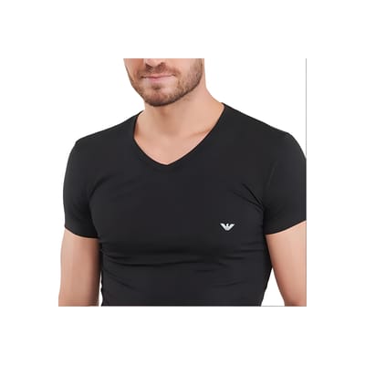 Emporio Armani Effen Logo Print V-hals Pullover Rechtvallend Korte Mouw T-shirt Heren tops Zwart 111512-CC717-17020 L black