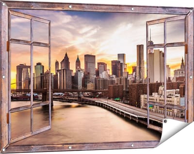 Gards Tuinposter Doorkijk Brooklyn Bridge Brug in New York - 120x80 cm - Tuindoek - Tuindecoratie - Wanddecoratie buiten - Tuinschilderij
