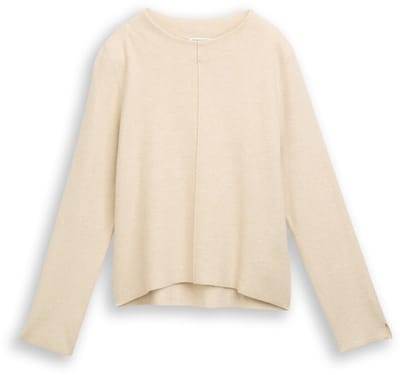 Tom Tailor - Cropped gebreide trui met opstaande kraag - Maat XXL - sand stone beige melange