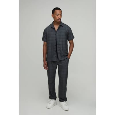 Geruit Regular Overhemd & Toelopende Broek Set | Charcoal | Size XS
