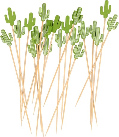 Excellent Houseware Cocktail/tapas prikkers - Mexicaanse cactus - 20x stuks - bamboo - 12 cm