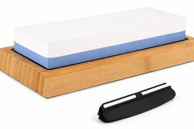 Xemm Messenslijper Wetsteen - Slijpsteen voor Messen - Korrel 1000 en 6000 - Antislip Bamboe Houder met Hoekbegeleider