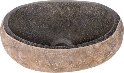Differnz Waskom Nusa Ø35-39 x 15 cm - Wasbak Natuursteen Zonder Overloop - Opzetwastafel Opbouw - Spoelbak Ronde Vorm - Badkamer Accessoire - Grijs