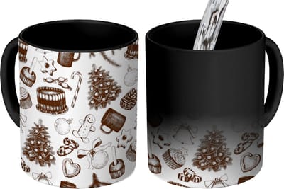 Magische Mok - Foto op Warmte Mokken - Koffiemok - Vintage - Kerst - Patronen - December - Magic Mok - Beker - 350 ML - Theemok