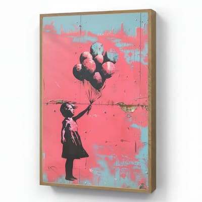 Wandlamp 60x90 cm - Oplaadbaar - Graffiti - Meisje - Ballon - Roze - Blauw - Street art - Wandlampen binnen woonkamer - Slaapkamer lamp - Decoratieve nachtlamp - Vloerlamp draadloos