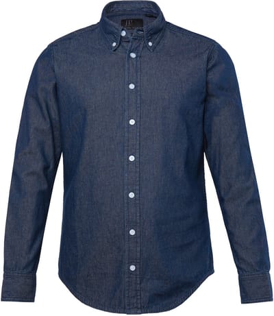 JP 1880 - Heren - Denim overhemd lange mouwen buttondown-kraag moderne Basic-Fit - Donkerblauw denim - Maat 3XL