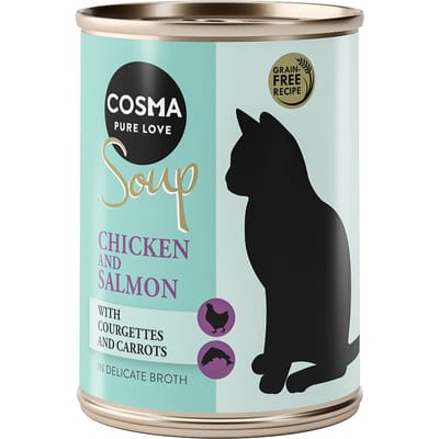 12x100g Soup Kipfilet en Zalm met Courgette en Wortel Cosma Kattenvoer
