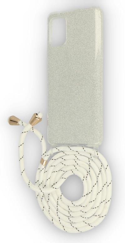 HB Hoesje Geschikt voor Samsung Galaxy A02S - Zilver - Glitter Back Cover met Koord