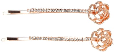 Haarsoires Haarspeld Schuifspeldjes 6cm - Roos Bloem Strass 6cm - Koper - Set van 2 - Haarklem - Haarclip - Haaraccessoires voor Dames & Kinderen - Hair Clip - Decoratieve Haaraccessoire
