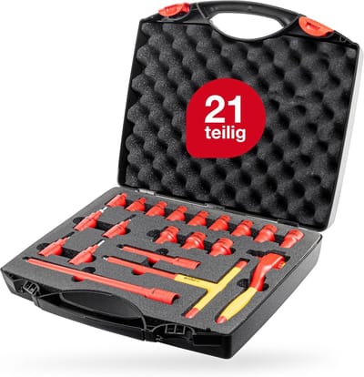 Geïsoleerde Ratelsleutelset - Dopsleutelset VDE - Veilig Klussen - 1000V AC Getest - 21-delig - Rood/Geel