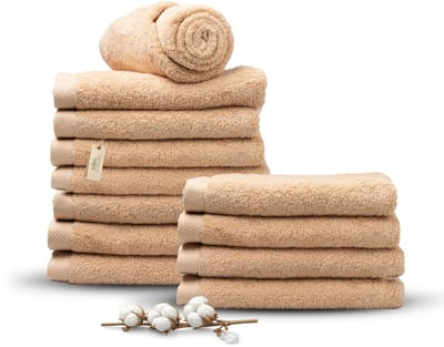 Miss Towels 70x140 Badlakens Set 12 st. - 5 sterren Hotelkwaliteit - Badtextiel - Luxe Badhanddoeken - Zachte Badlakens - Zand Kleur - Made in Portugal