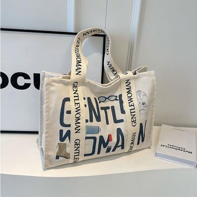Sac Tote en Toile avec Lettres Nouveau Style Sac à Bandoulière Navette Huit Heures du Matin Porté Grande Capacité Sac pour Femmes gray