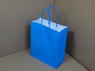Papieren koordtas blauw 50 stuks 18x8x22cm / papieren tasjes