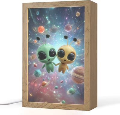 Nachtlampje 20x30 cm - Kinder lampje - Aliens - Ruimte - Planeten - Tafellamp kinderkamer - Slaapkamer lamp - Bedlamp kinderen - Kinderlampje stopcontact - Wandlamp babykamer - Nachtlampjes