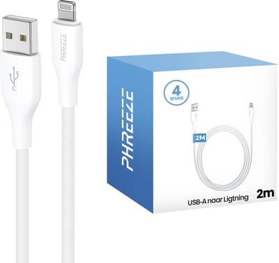 Laadsnoer geschikt voor iPhone - 4 pack - 2 meter - Wit - Geschikt voor usb Lightning - Oplaadkabel