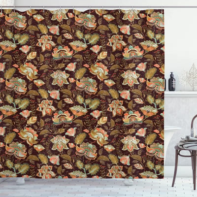 ABAKUHAUS Paisley douchegordijn – 175x200 cm – Polyester, waterafstotend, Brons/Lichtgroen