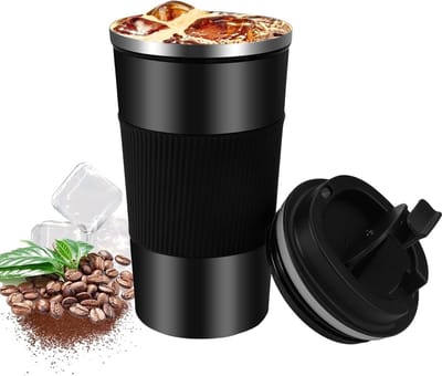 Koffiemok thermo, 510 ml, koffiemok, roestvrij staal, reismok, thermobeker, lekvrij, thermobeker, auto, koffiemok met lekvrij deksel voor warm en koud water, koffie, thee (zwart)