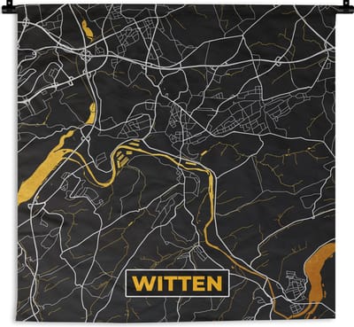 Wandkleed - Wanddoek - Witten - Goud - Stadskaart - Plattegrond - Kaart - Duitsland - 180x180 cm - Wandtapijt