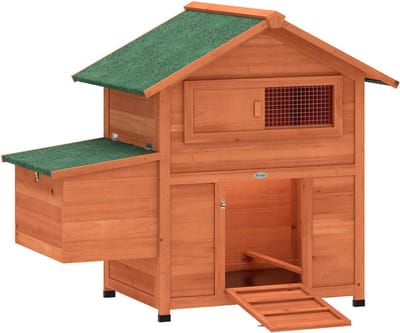 Kippenhok - Kippenren - Met ren - Voor buiten - kippenhok met beschermdak -113,5L x 67,5B x 95,5H cm - Oranje
