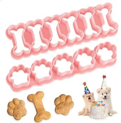 Set van twee mini-koekjesvormpjes - 2,5 cm koekjesvormpje in de vorm van een hondenbot, koekjesvormpje in de vorm van een hondenpoot, zelfgemaakte hondenkoekjes, snacks, cakes en koekjes (Morandi Pink)