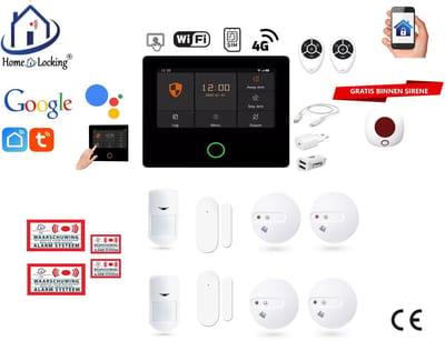 Draadloos / bedraad alarmsysteem met 7-inch touchscreen voor woning/camper/boot/caravan werkt met wifi en sim kaart en met spraakgestuurde apps. (Nederlands of Frans stem en tekst). ST01B-18