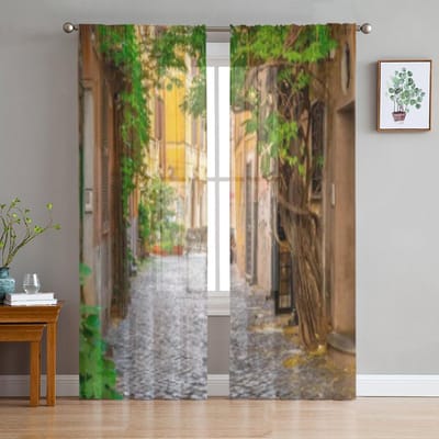 Tiber Trastevere Romantische Stad In Rome Europa Chiffon Doorzichtige Gordijnen voor Woonkamer Slaapkamer Decoratie Raambekleding Voiles Tule Gordijn 135W x 114H(cm) brown