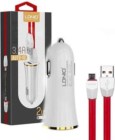 LDNIO C28 Wit 2 USB Port Autolader 3.4A met Geschikt voor: Type C USB Kabel Geschikt voor: Samsung Galaxy A3 A5 2017 A8 A9 2018